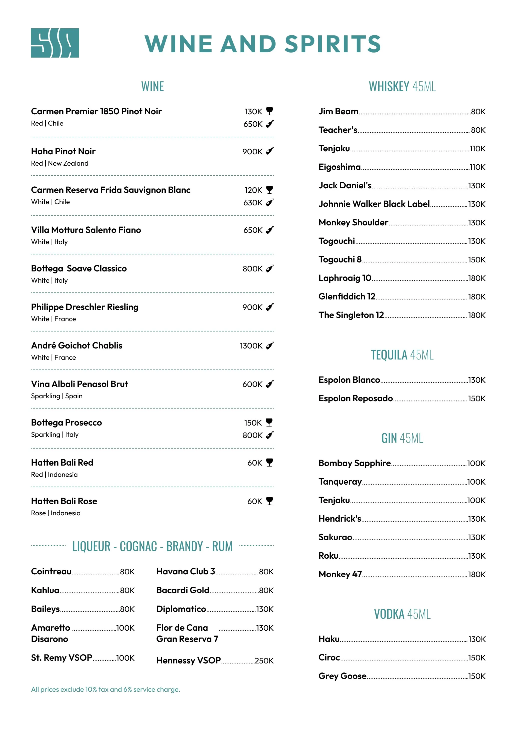 Sia drinks menu, page 2